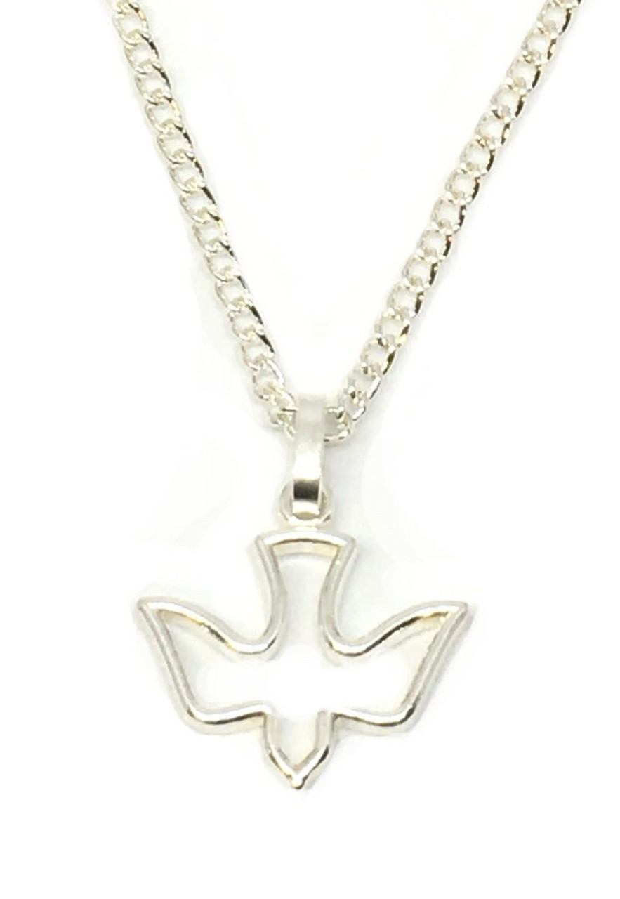 15/16 Inch Sterling Silver Dove Necklace with Olive Branch and Cubic  Zirconia Stone