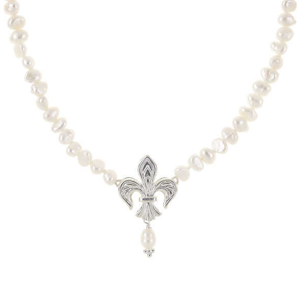 Fleur de Lys Pearl and Silver Necklace