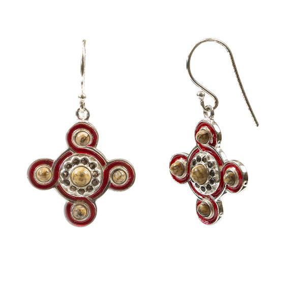 Red Silver and Enamel Cosmati Pavement Earrings