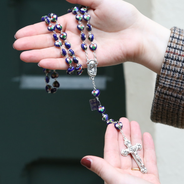 Cloisonné Heart Blue Rosary