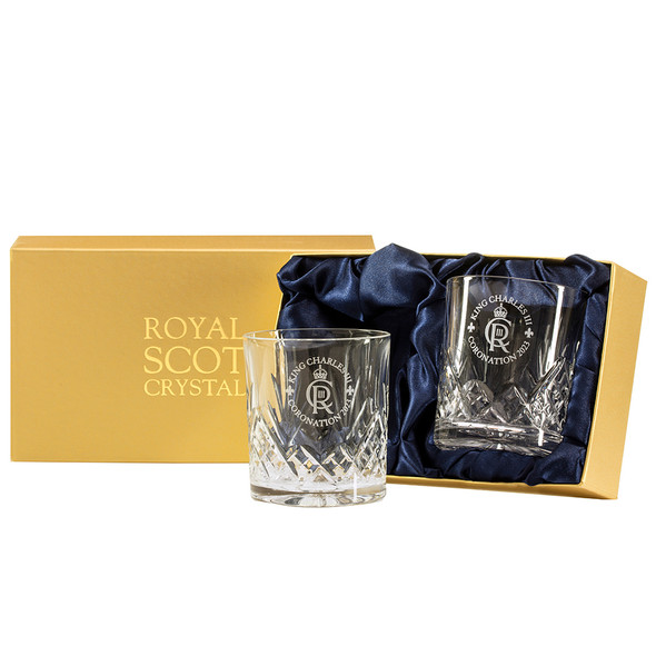 King Charles III Coronation Crystal Whisky Glasses