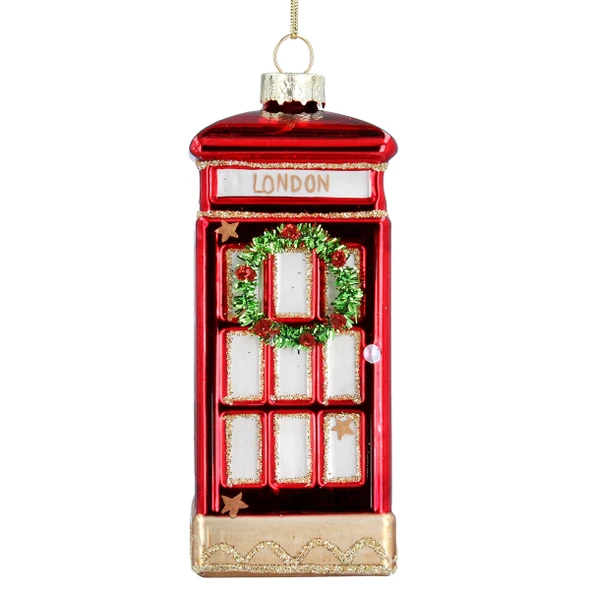 Glass London Phone Box with Wreath Decoration