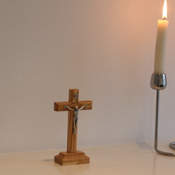 Free Standing Pear Wood Crucifix Cross