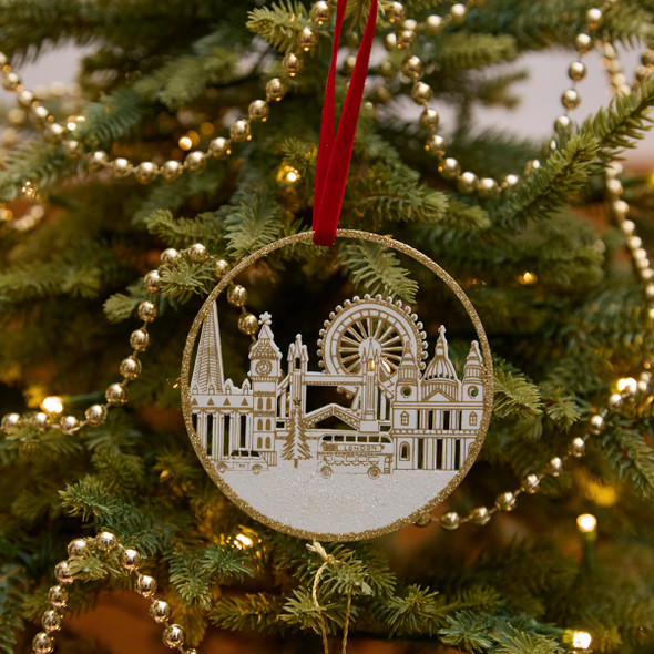 Wooden Gold Glitter London Scene Decoration