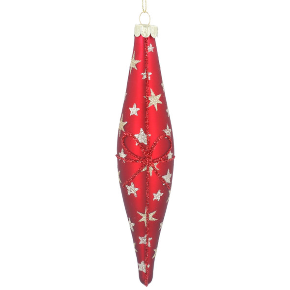Red and Gold Star with Bow Glass Decoration