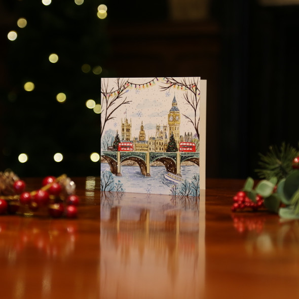 Westminster Abbey Winter Thames Christmas Cards Pack of 10