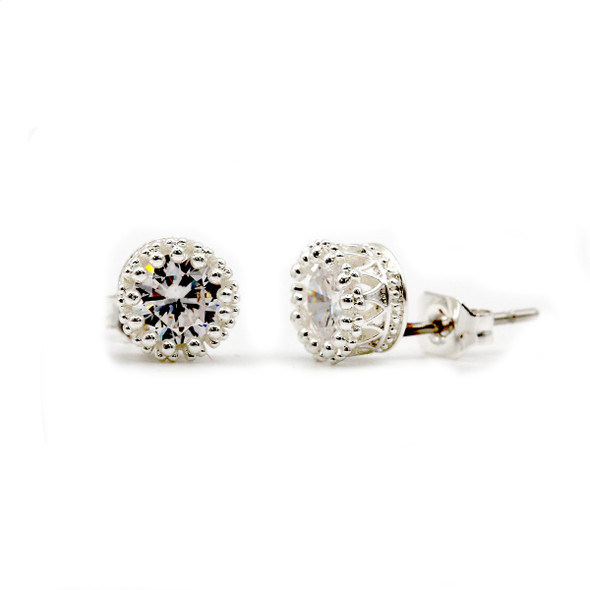 Silver Crown Stud Earrings