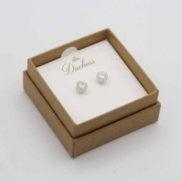 Silver Crown Stud Earrings