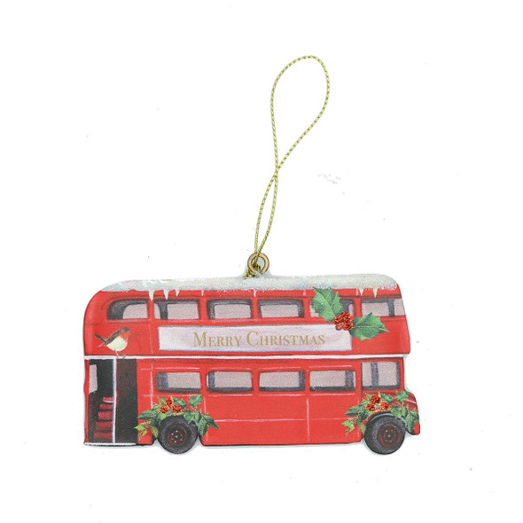 Tin Red London Bus with Holly Decoration