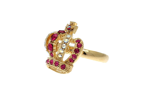 Pink Coloured Crystal Crown Ring