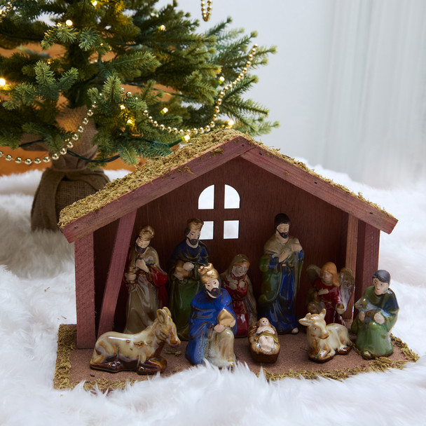 Ceramic Nativity Set with Stable