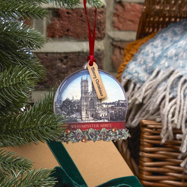 Westminster Abbey Snow Globe Wooden Decoration