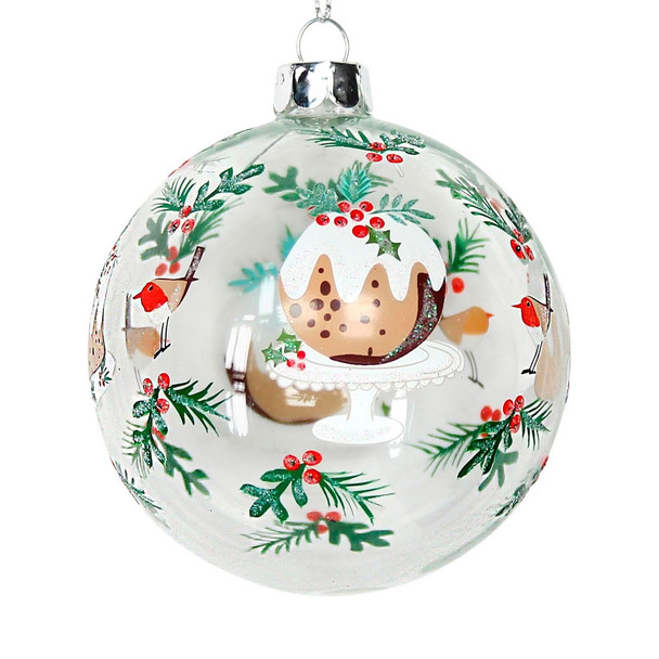 Christmas Pudding Clear Glass Bauble