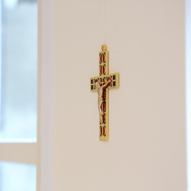 Gold Coloured Glass Crucifix