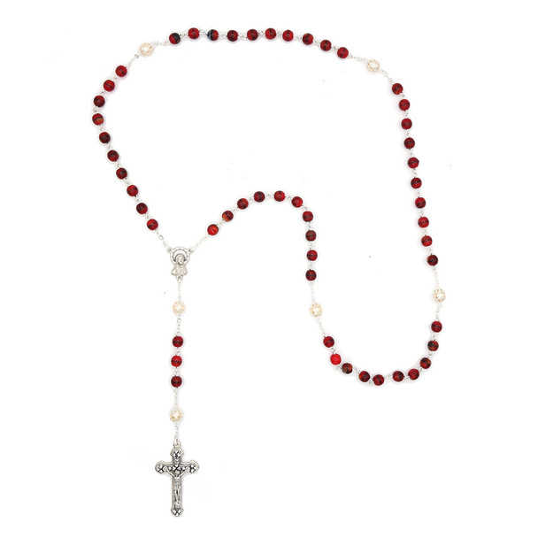 Maroon Marble Glass Rosary