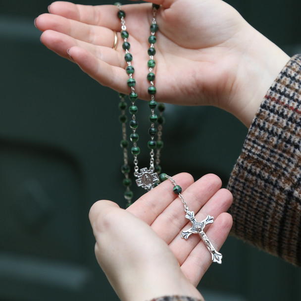 Green Glass Rosary Beads