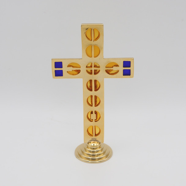 Standing Gold and Blue Glass Cross