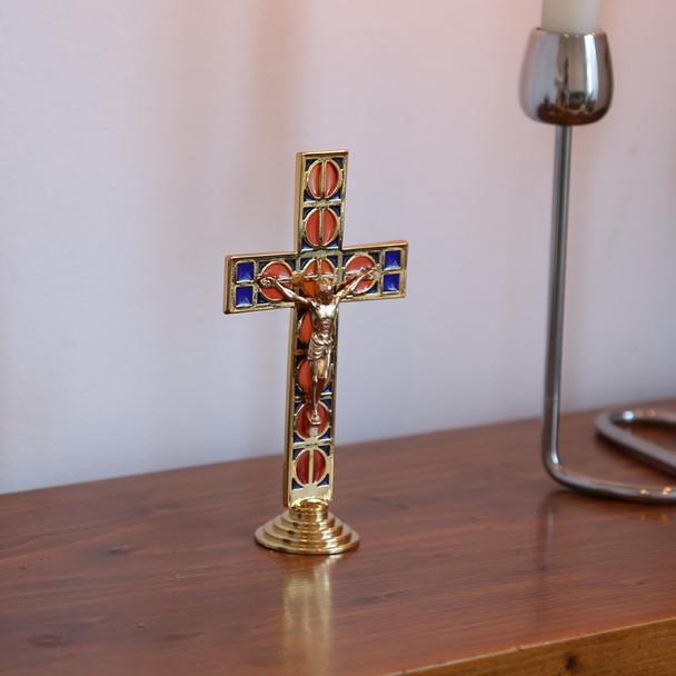 Standing Gold and Blue Glass Cross