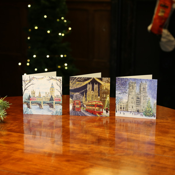 Westminster Abbey Winter Thames Christmas Cards Pack of 10