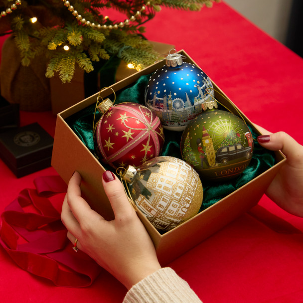 Glass Green London Christmas Scene Bauble