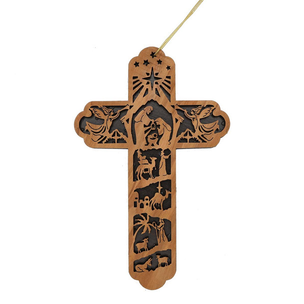 Nativity Story Wooden Cross Decoration