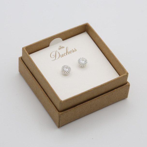 Silver Crown Stud Earrings