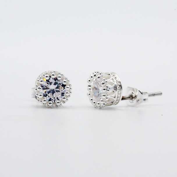 Silver Crown Stud Earrings