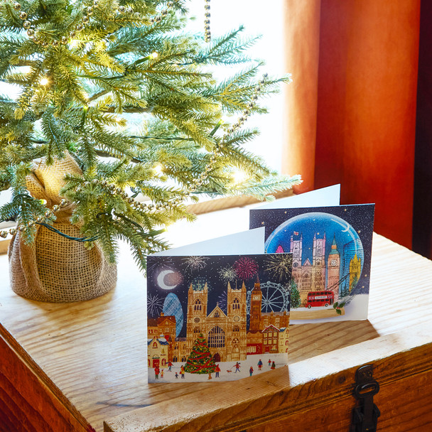 Westminster Abbey London Snow Globe Christmas Cards Pack of 10