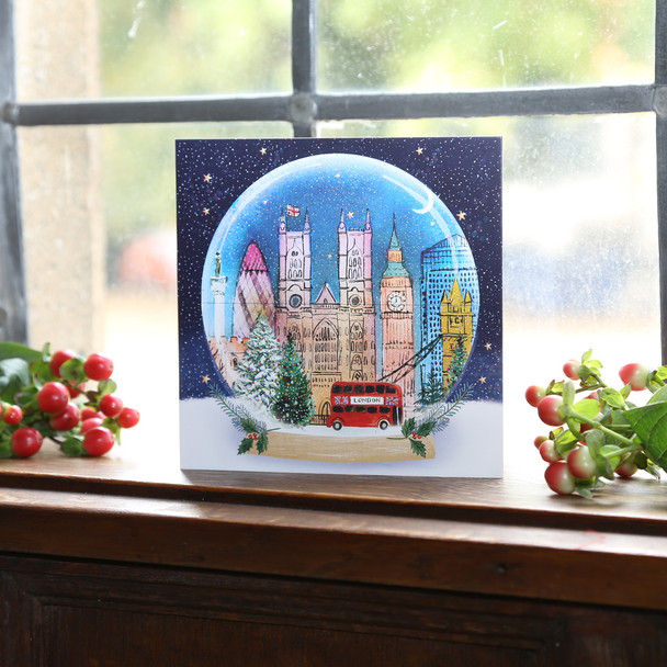 Westminster Abbey London Snow Globe Christmas Cards Pack of 10