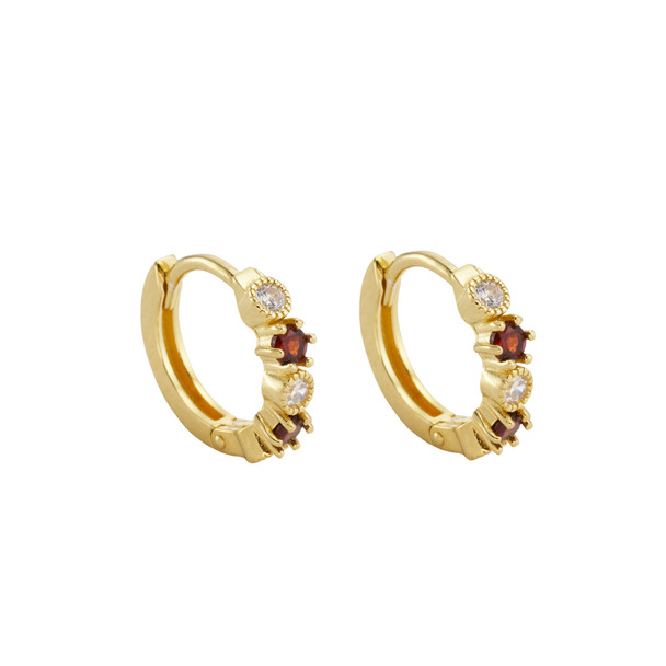 Queen Victoria Round Garnet Mini Hoop 18k Gold Plated Earrings