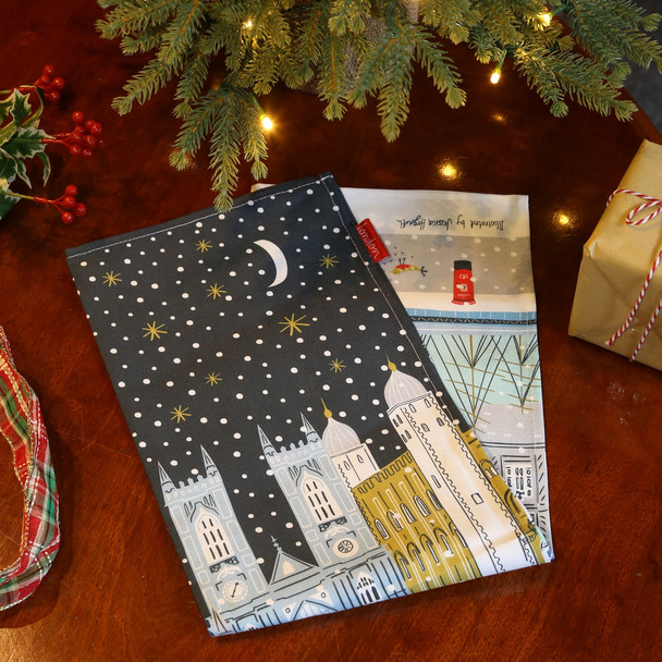 London at Christmas Winter Tea Towel
