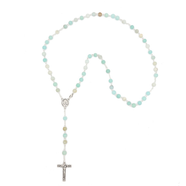 Stone Amazonite Rosary Silver Plated Crucifix