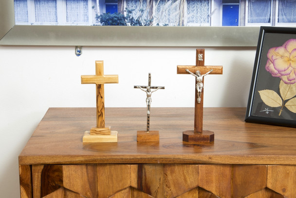 Wood and Metal Standing Crucifix