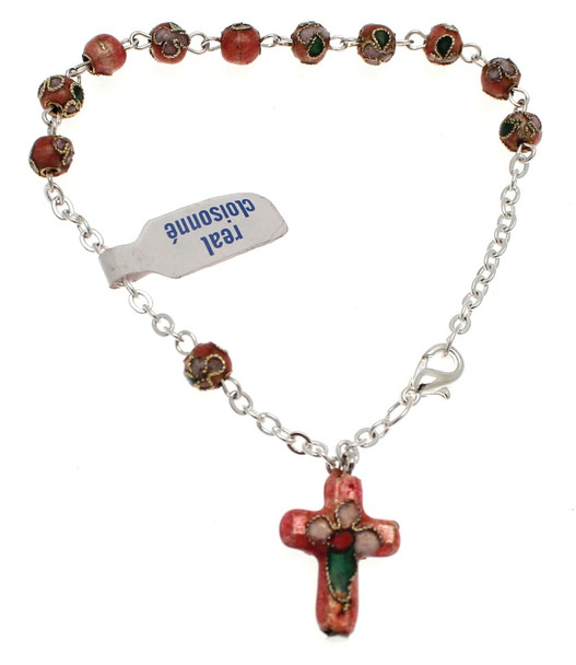 Pink Cloisonné Rosary Bracelet