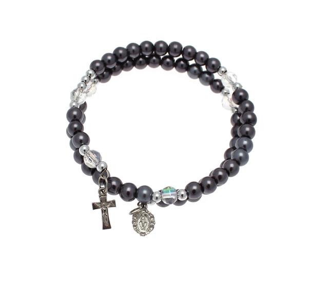 Black Pearl Bracelet with Hanging Cross