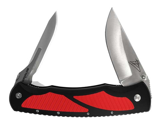 Havalon Titan folding knife, black with red inserts, side view