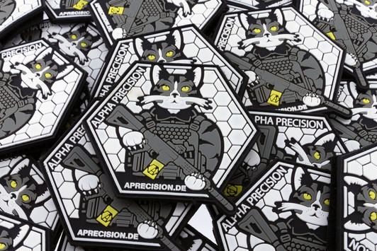 Alpha Precision Alpha-Cat embroidered patch with hook backing