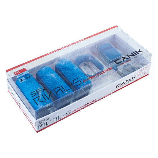 CANiK Rival-S custom colour pack in blue, accessory components arranged, top view