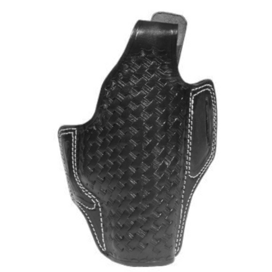 CANiK butterfly leather holster in black with patterned finish, open-top belt carry design