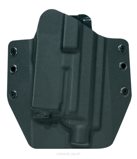 CANiK Kydex holster OWB right hand black for TP9 SF/SFx/METE full-size with Olight PL Mini 2, side view