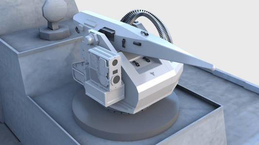 Canik Unirobotics TRAKON TARGAN Remote Controlled Weapon Station designed for naval defense with stabilized EO suite, wide-angle azimuth and elevation movement, advanced target tracking, and seamless combat management system integration for enhanced maritime threat protection.