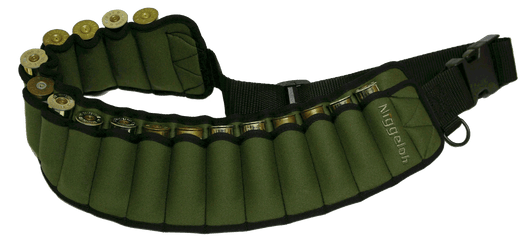 Niggeloh Shotshell Belt in Neoprene Olive - Adjustable, Water-Resistant Belt Holding 17 Shells for Gauges 12, 16, 20