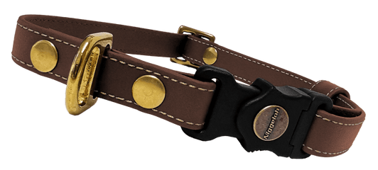 Niggeloh Biothane “Noble” tow and training lead, 3 m walnut brown, brass carabiner, side view