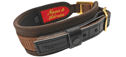 Niggeloh Collar DeLuxe brown M dog collar, 4.5 cm width, side view