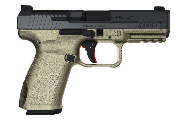 Canik METE SF Combat 9mm pistol, black slide with FDE frame, threaded barrel