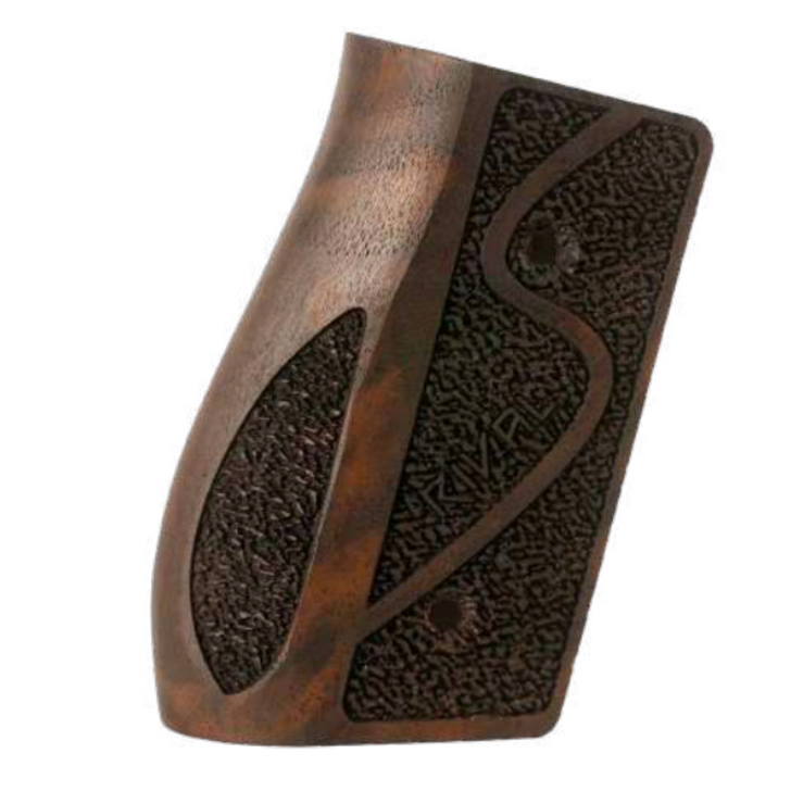 CANiK root walnut wood grip for SFx Rival-S pistol, side view