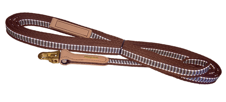 Niggeloh Mantrailing tracking lead, brown 6 m with reflective straps, snap swivel close-up