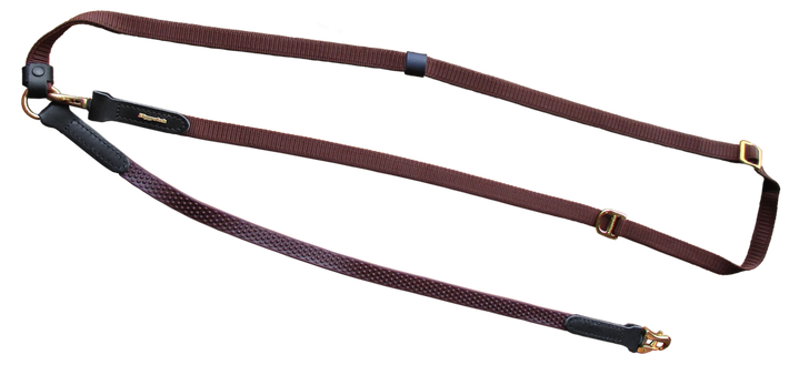 Niggeloh GRIP shoulder lead, brown, 20 mm with premium snaps, over-shoulder view