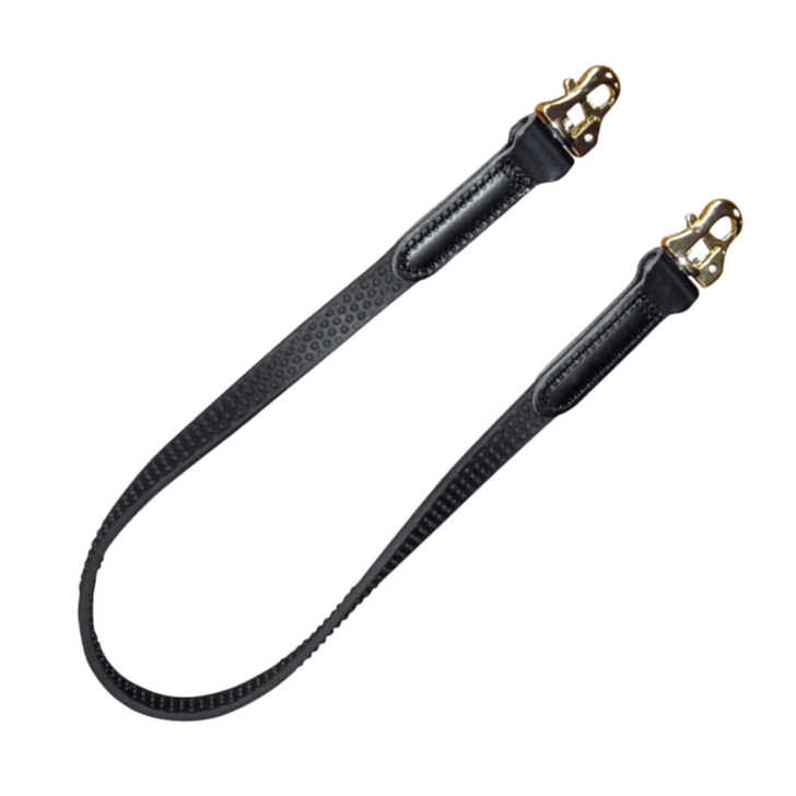 Niggeloh GRIP shoulder lead coupler, black 20 mm × 750 mm with brass swivel carabiners, side view