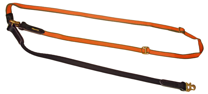 Niggeloh GRIP shoulder lead, orange–olive, 15 mm, over-shoulder view
